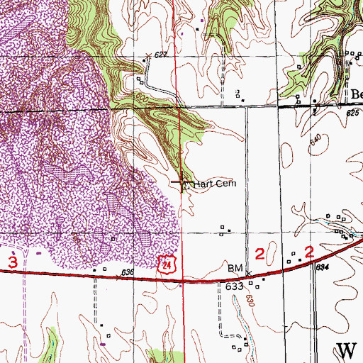 Topographic Map of Hart Cemetery, IL