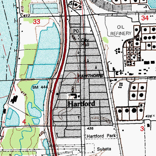 Topographic Map of Hartford, IL