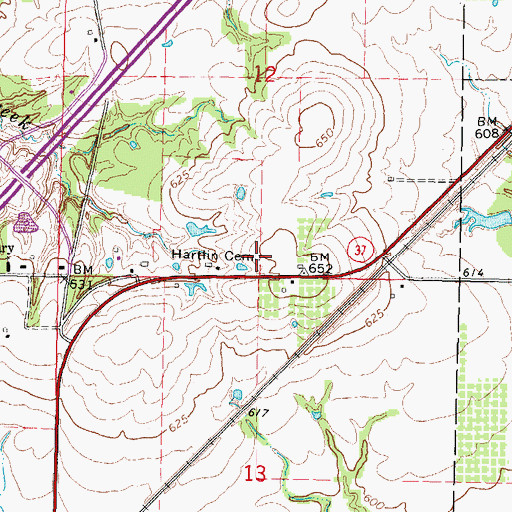 Topographic Map of Hartlin Cemetery, IL