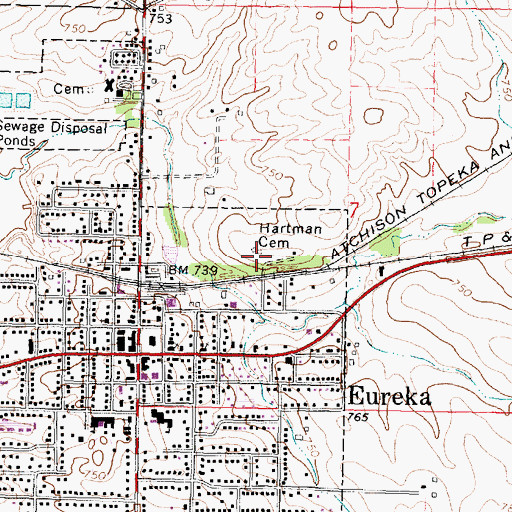 Topographic Map of Hartman Cemetery, IL