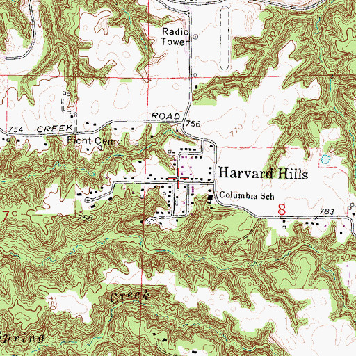 Topographic Map of Harvard Hills, IL