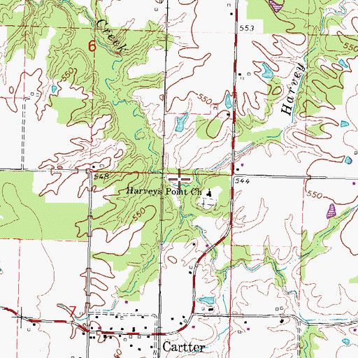 Topographic Map of Harvey Creek, IL