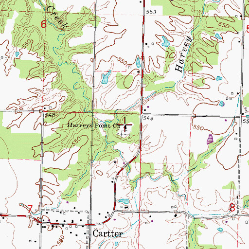 Topographic Map of Harveys Point Church, IL