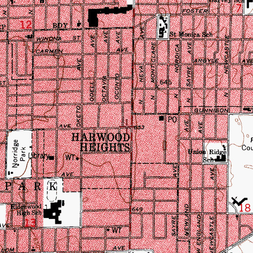 Topographic Map of Harwood Heights, IL