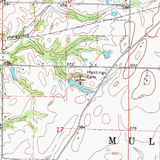 Topographic Map of Hastings Cemetery, IL