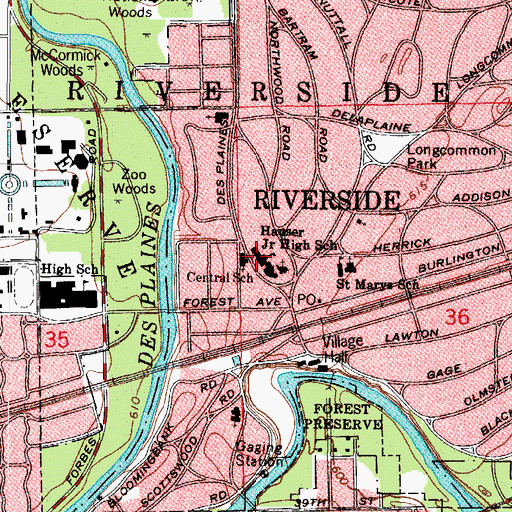 Topographic Map of L J Hauser Junior High School, IL