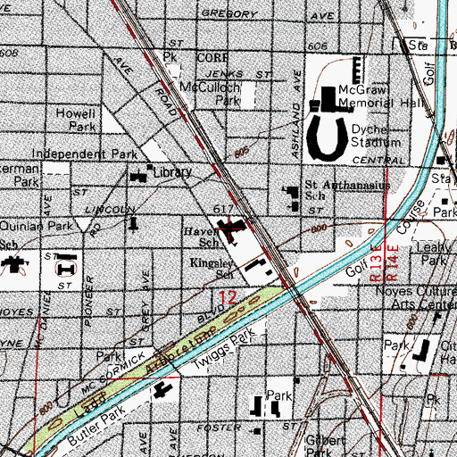 Topographic Map of Haven Middle School, IL