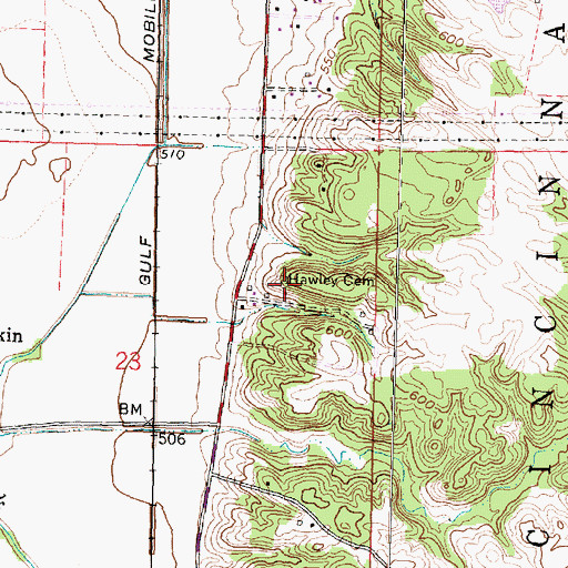 Topographic Map of Hawley Cemetery, IL