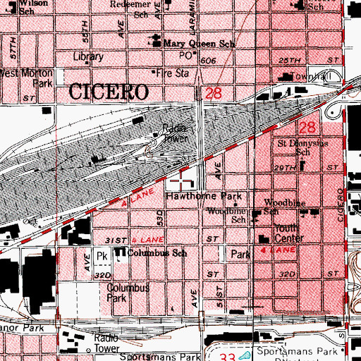 Topographic Map of Hawthorne Park, IL