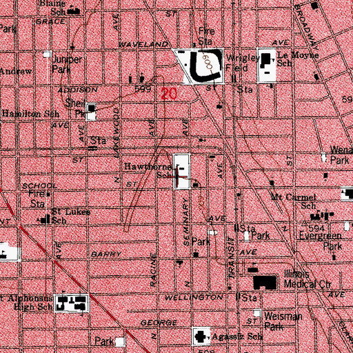 Topographic Map of Hawthorne Scholastic Academy, IL