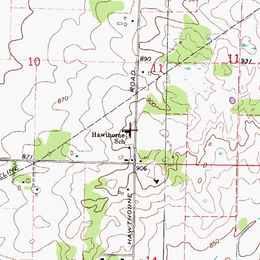 Topographic Map of Hawthorne Elementary School, IL