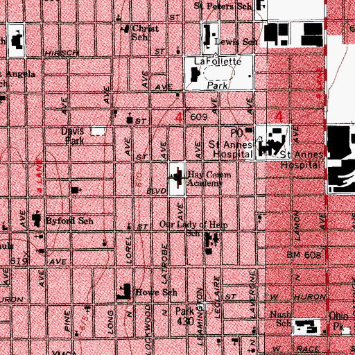 Topographic Map of Hay Community Academy, IL