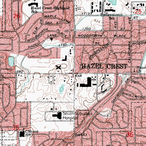 Topographic Map of Hazel Crest, IL