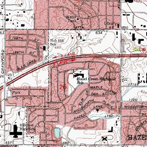 Topographic Map of Highlands Elementary School, IL