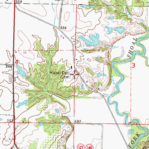Topographic Map of Hazel Dell Cemetery, IL