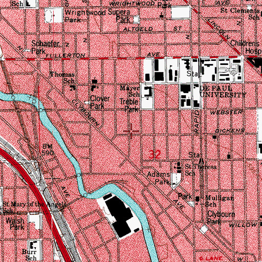 Topographic Map of Joel T Headley Public School (historical), IL
