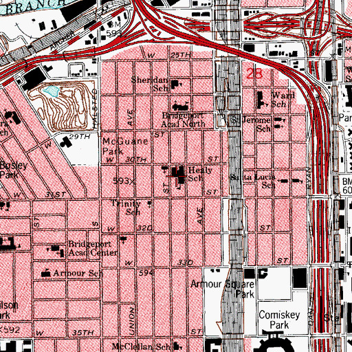 Topographic Map of Healy Elementary School, IL