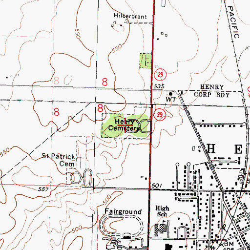 Topographic Map of Henry Cemetery, IL