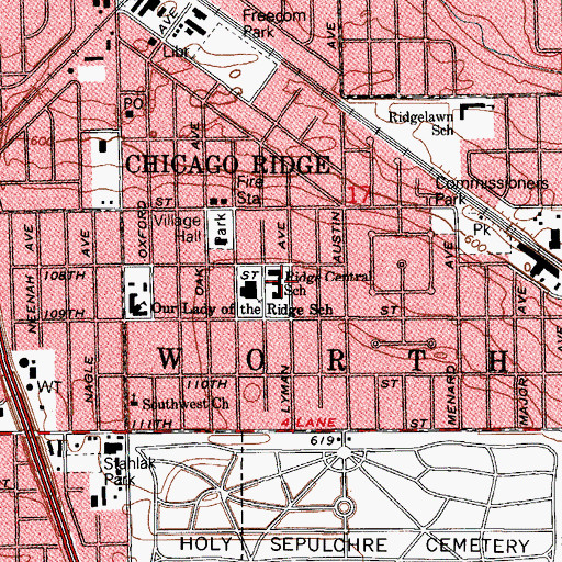 Topographic Map of Henry Ford II School, IL