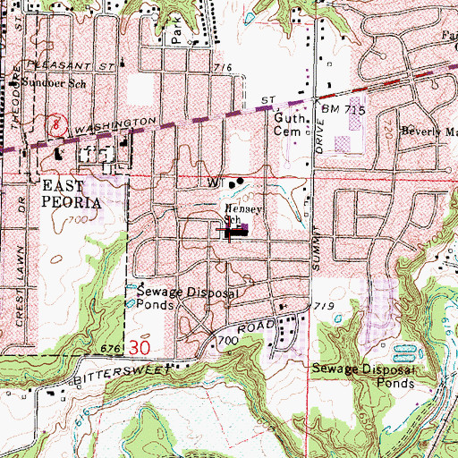 Topographic Map of J L Hensey Elementary School, IL