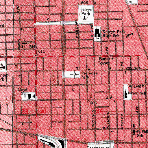 Topographic Map of Hermosa Park, IL