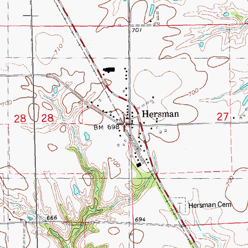 Topographic Map of Hersman, IL