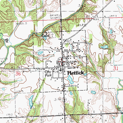 Topographic Map of Hettick, IL