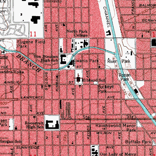 Topographic Map of Hibbard Elementary School, IL