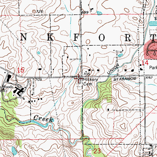 Topographic Map of Hickory Cemetery, IL