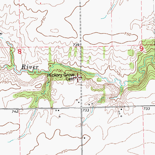 Topographic Map of Hickory Grove Cemetery, IL