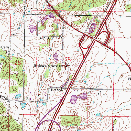 Topographic Map of Hickory Grove Church, IL