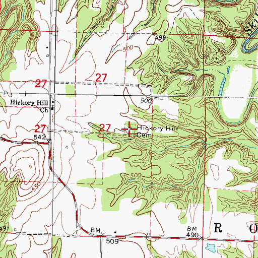Topographic Map of Hickory Hill Cemetery, IL
