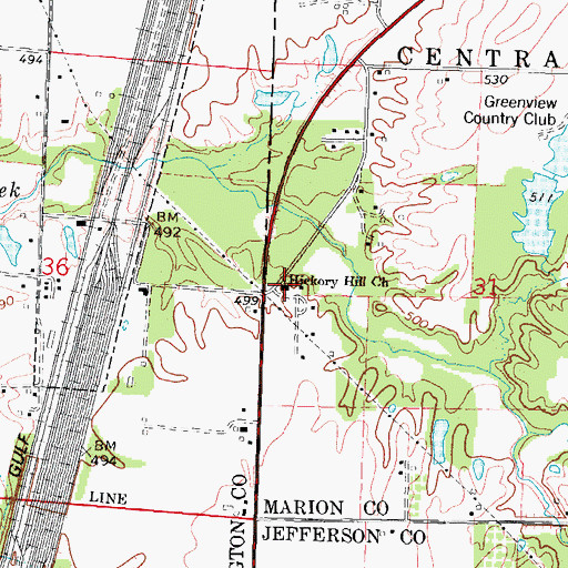 Topographic Map of Hickory Hill Church, IL