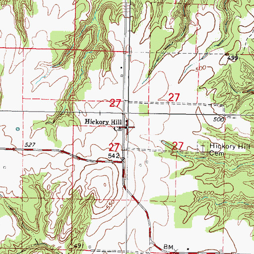 Topographic Map of Hickory Hill Church, IL