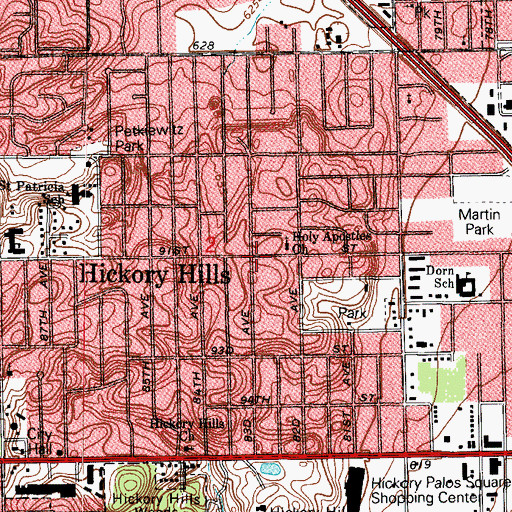 Topographic Map of Hickory Hills, IL