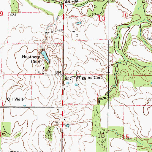 Topographic Map of Higgins Cemetery, IL