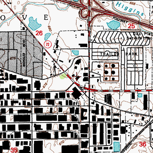 Topographic Map of Higgins School, IL