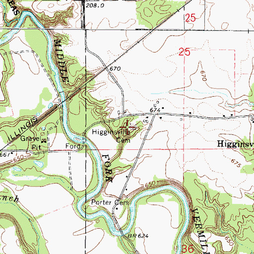 Topographic Map of Higginsville Cemetery, IL