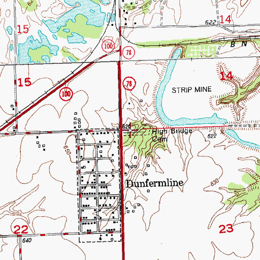 Topographic Map of Highbridge Cemetery, IL