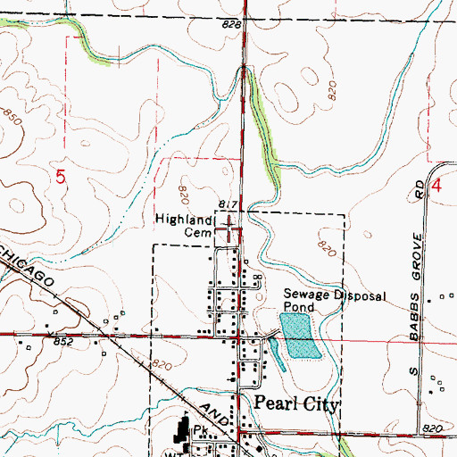 Topographic Map of Highland Cemetery, IL
