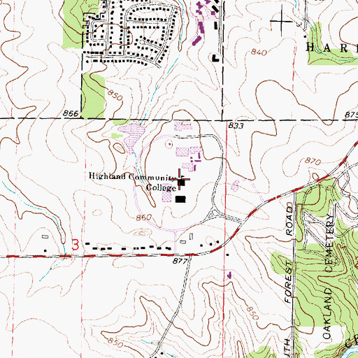 Topographic Map of Highland Community College, IL