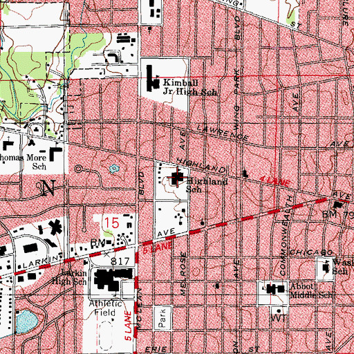 Topographic Map of Highland Elementary School, IL