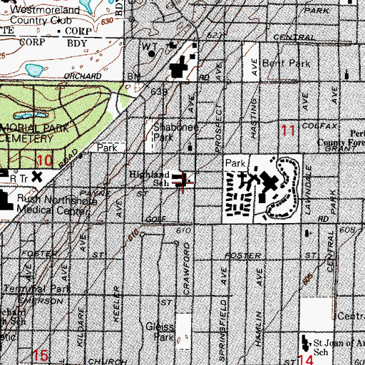 Topographic Map of Highland Elementary School, IL