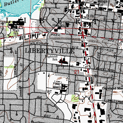 Topographic Map of Highland Middle School, IL