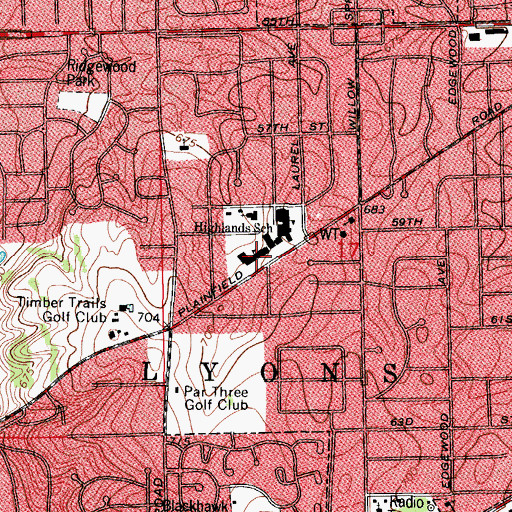 Topographic Map of Highlands Junior High School, IL