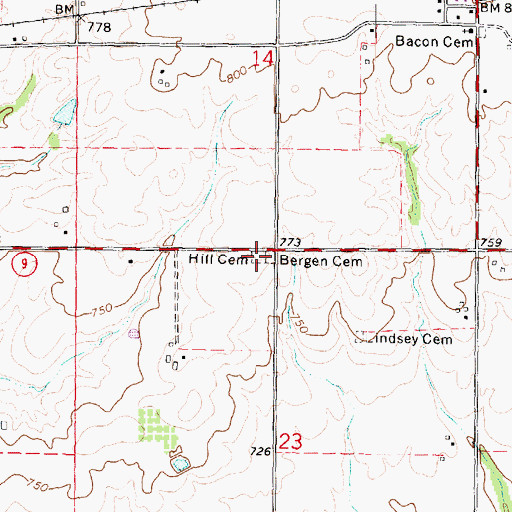 Topographic Map of Hill Cemetery, IL