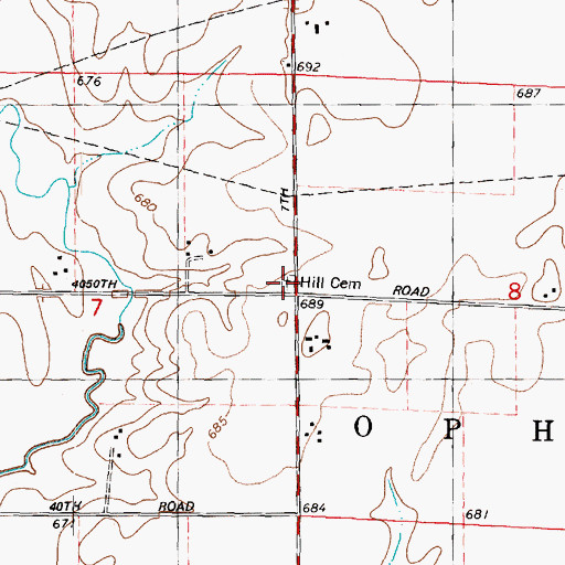 Topographic Map of Hill Cemetery, IL