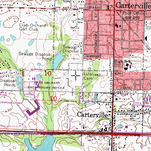 Topographic Map of Hillcrest Cemetery, IL