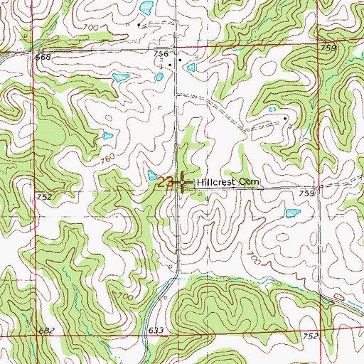 Topographic Map of Hillcrest Cemetery, IL