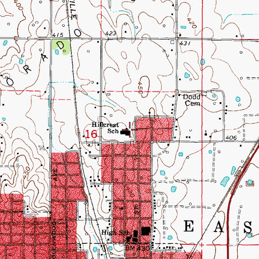 Topographic Map of Hillcrest School, IL
